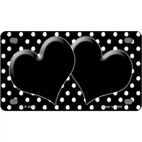 Black White Polka Dot Center Hearts Metal Novelty License Plate 4" x 2.2" (MLP)