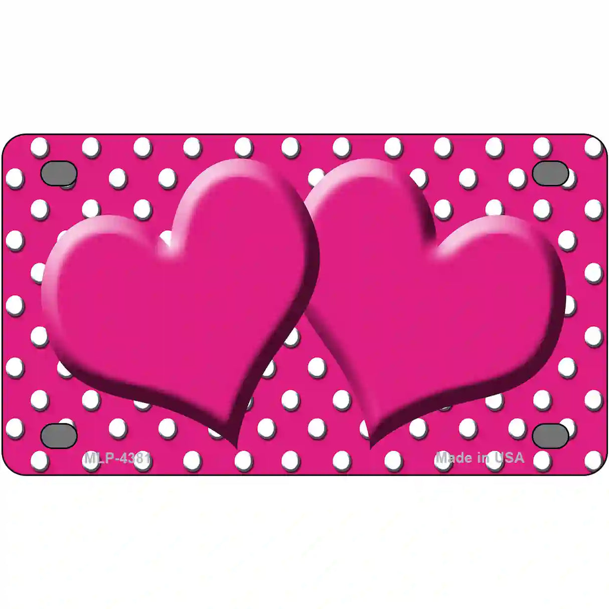 Pink White Polka Dot Center Hearts Metal Novelty License Plate 4" x 2.2" (MLP)