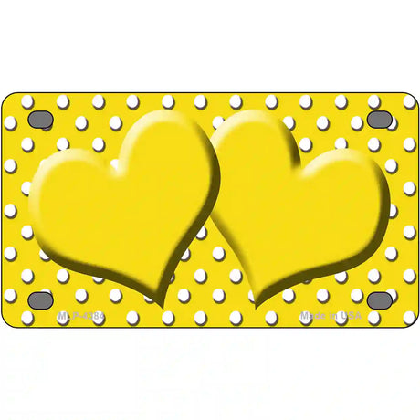 Yellow White Polka Dot Center Hearts Metal Novelty License Plate 4" x 2.2" (MLP)