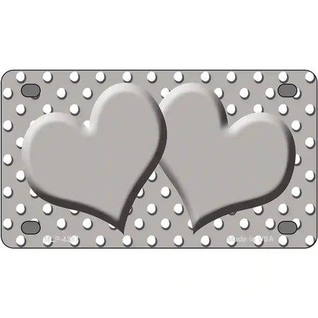 Grey White Polka Dot Center Hearts Metal Novelty License Plate 4" x 2.2" (MLP)