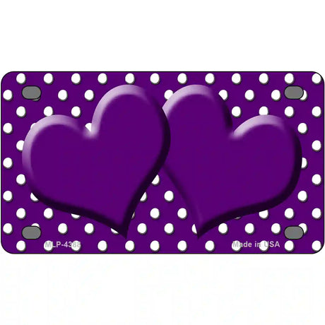 Purple White Polka Dot Center Hearts Metal Novelty License Plate 4" x 2.2" (MLP)