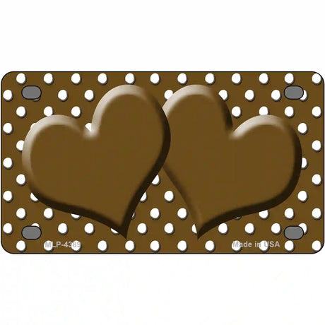 Brown White Polka Dot Center Hearts Metal Novelty License Plate 4" x 2.2" (MLP)