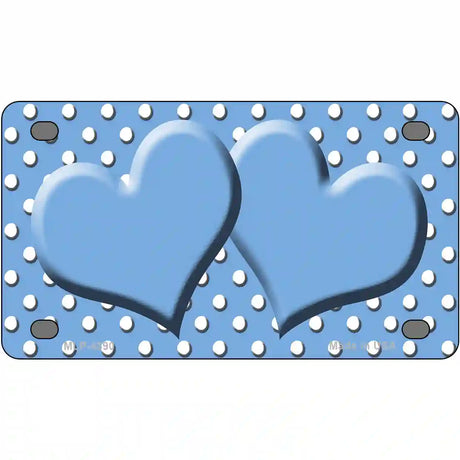 Light Blue White Polka Dot Center Hearts Metal Novelty License Plate 4" x 2.2" (MLP)