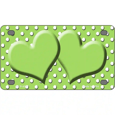 Lime Green White Polka Dot Center Hearts Metal Novelty License Plate 4" x 2.2" (MLP)