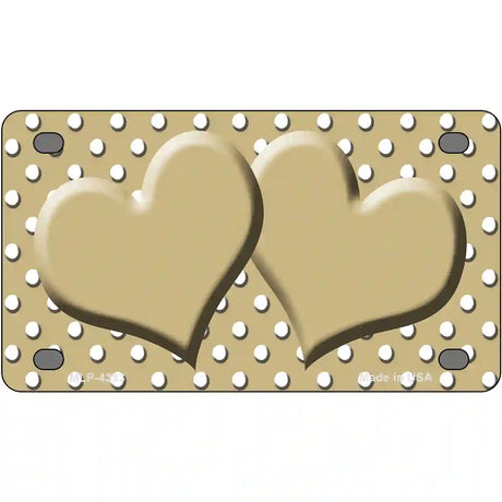 Gold White Polka Dot Center Hearts Metal Novelty License Plate 4" x 2.2" (MLP)