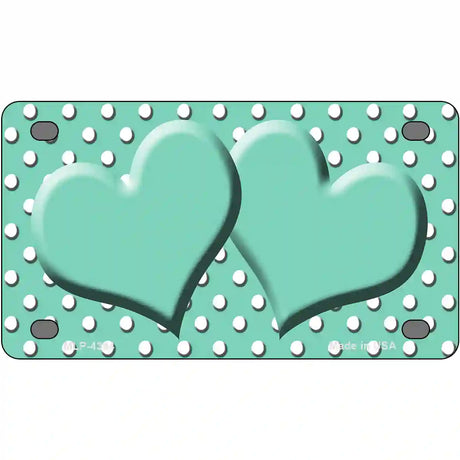 Mint White Polka Dot Center Hearts Metal Novelty License Plate 4" x 2.2" (MLP)