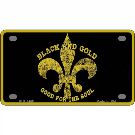 Saints Fleur De Lis Black Gold Metal Novelty License Plate 4" x 2.2" (MLP)