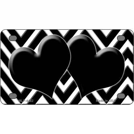 Black White Chevron Black Center Hearts Metal Novelty License 4" x 2.2" (MLP)