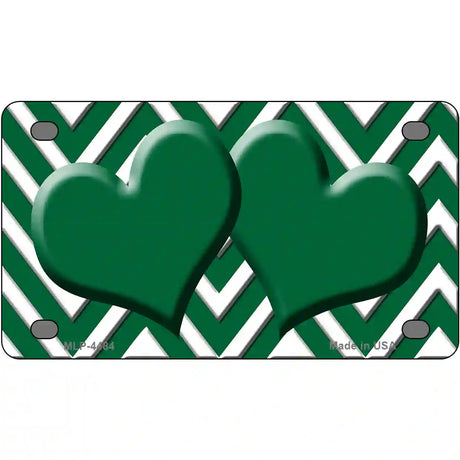 Green White Chevron Green Center Hearts Metal Novelty License Plate LP-4484 4" x 2.2" (MLP)