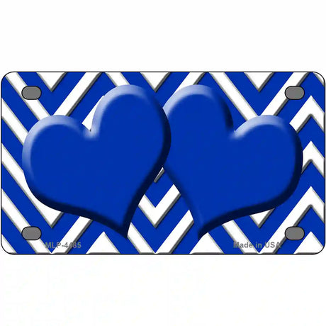 Blue White Chevron Blue Center Hearts Metal Novelty License Plate LP-4485 4" x 2.2" (MLP)