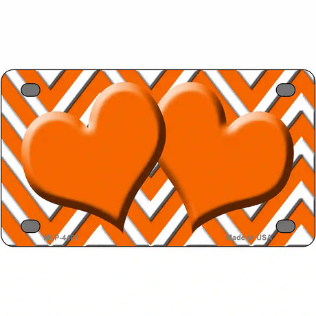 Orange White Chevron Orange Center Hearts Metal Novelty License Plate LP-4487 4" x 2.2" (MLP)