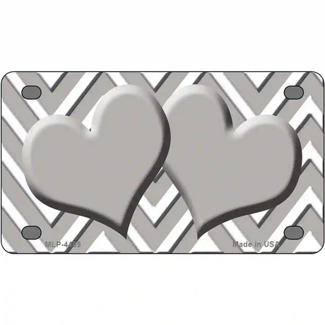 Grey White Chevron Grey Center Hearts Metal Novelty License Plate 4" x 2.2" (MLP)