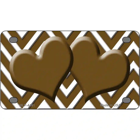 Brown White Chevron Brown Center Hearts Metal Novelty License Plate LP-4491 4" x 2.2" (MLP)