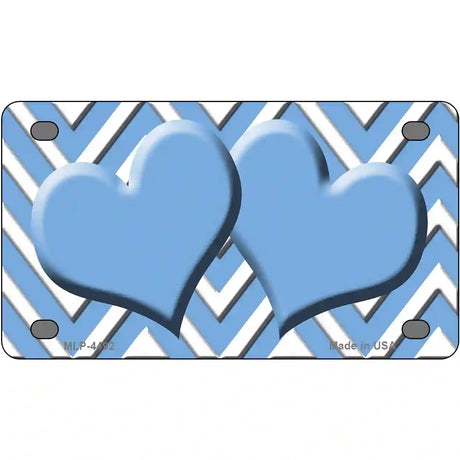 Light Blue White Chevron Light Blue Center Hearts Metal Novelty License Plate LP-4492 4" x 2.2" (MLP)