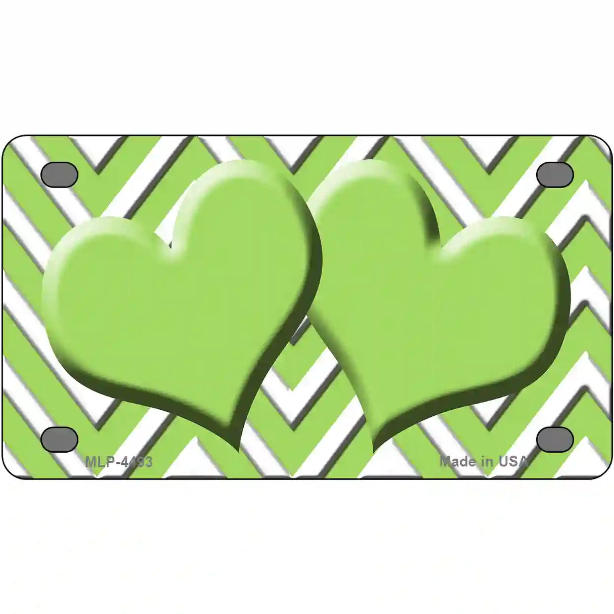 Lime Green White Chevron Lime Green Center Hearts Metal Novelty License Plate LP-4493 4" x 2.2" (MLP)