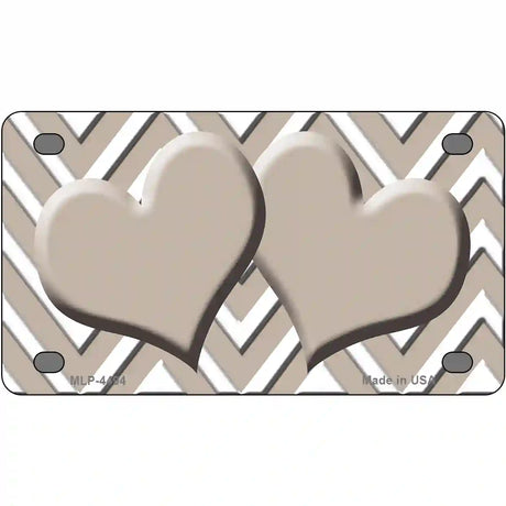 Tan White Chevron Tan Center Hearts Metal Novelty License Plate LP-4494 4" x 2.2" (MLP)