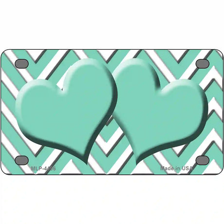 Mint White Chevron Mint Center Hearts Metal Novelty License Plate LP-4496 4" x 2.2" (MLP)