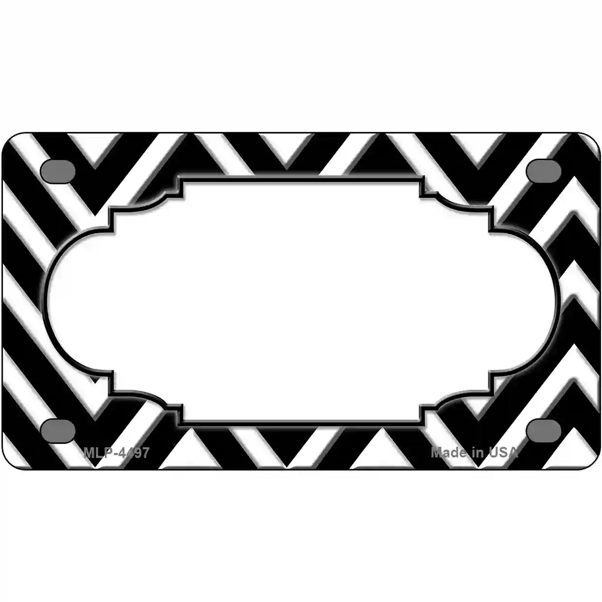 Black White Chevon Center Scallop Metal Novelty License Plate 4" x 2.2" (MLP)