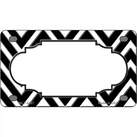 Black White Chevon Center Scallop Metal Novelty License Plate 4" x 2.2" (MLP)