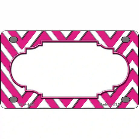 Pink White Chevon Center Scallop Metal Novelty License Plate 4" x 2.2" (MLP)