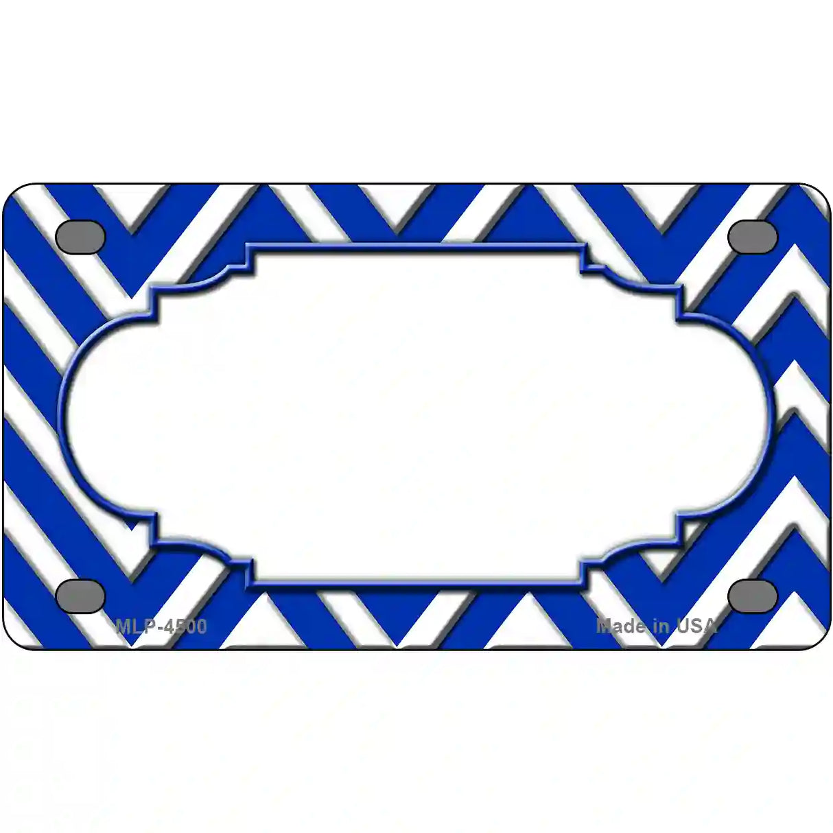 Blue White Chevron Center Scallop Metal Novelty License Plate 4" x 2.2" (MLP)