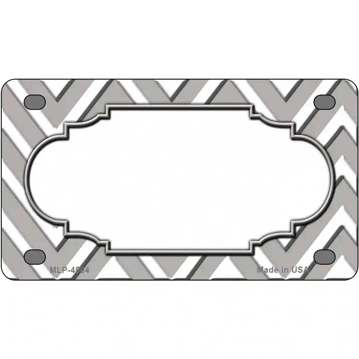 Grey White Chevron Center Scallop Metal Novelty License Plate 4" x 2.2" (MLP)