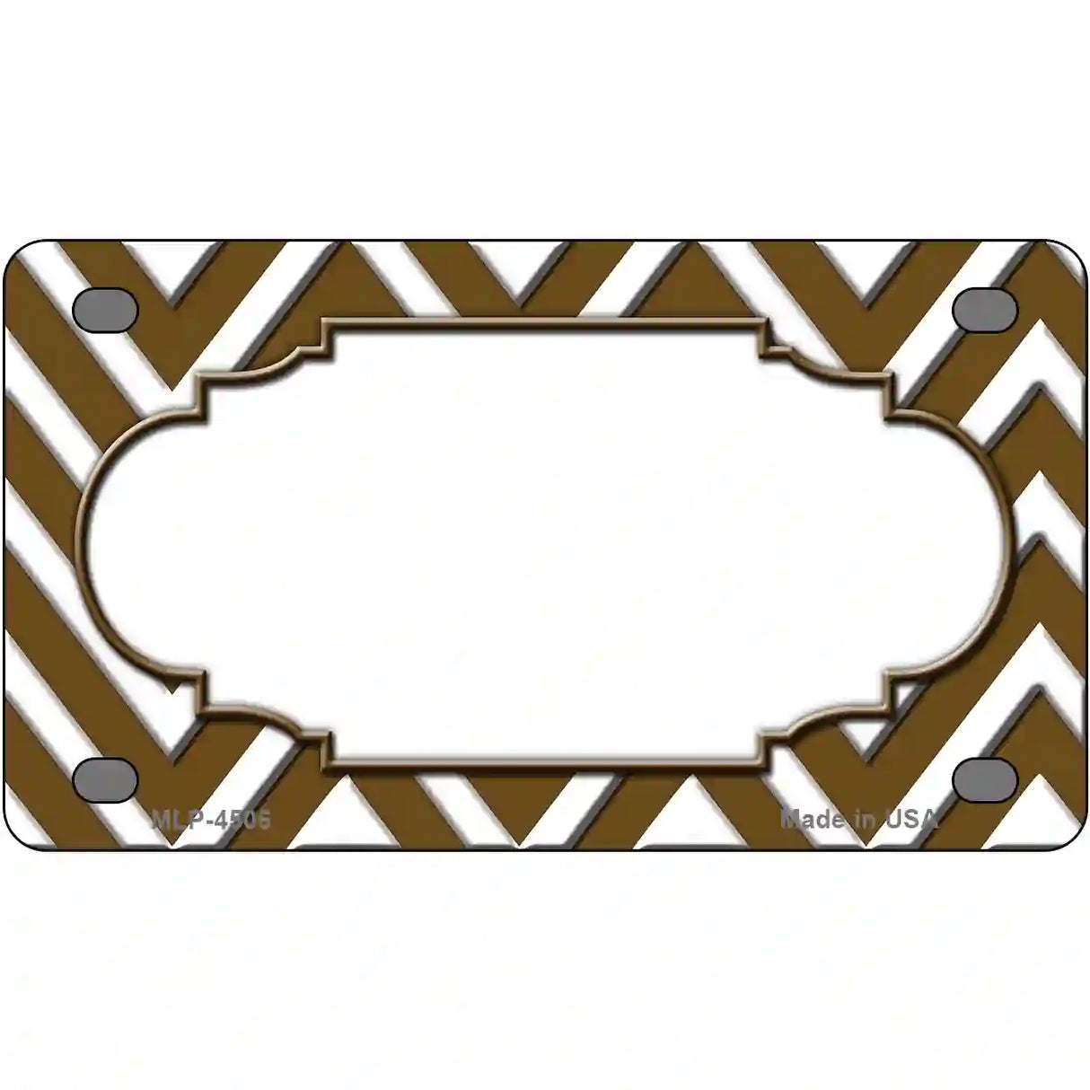 Brown White Chevron Center Scallop Metal Novelty License Plate 4" x 2.2" (MLP)