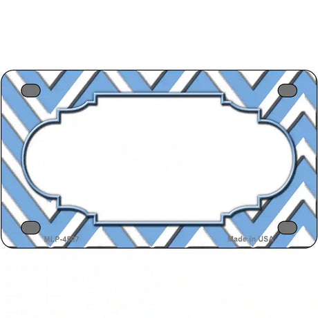 Light Blue White Chevron Center Scallop Metal Novelty License Plate 4" x 2.2" (MLP)