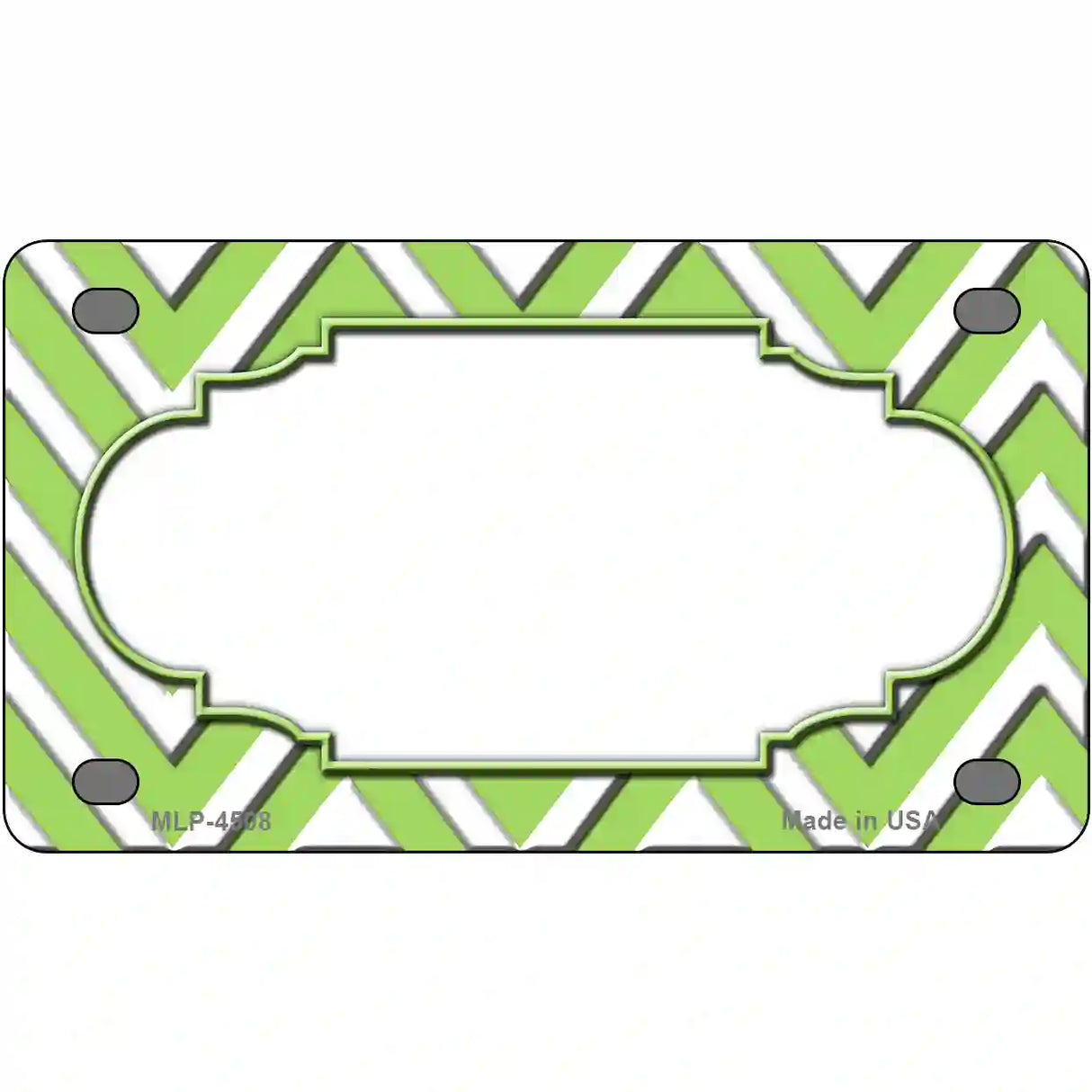 Lime Green White Chevron Center Scallop Metal Novelty License Plate 4" x 2.2" (MLP)