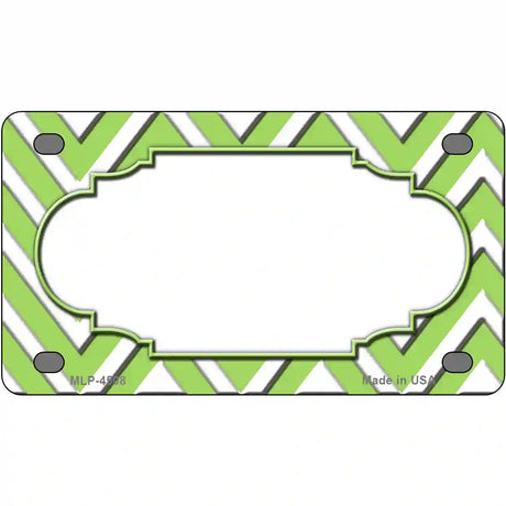 Lime Green White Chevron Center Scallop Metal Novelty License Plate 4" x 2.2" (MLP)