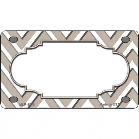 Tan White Chevron Center Scallop Metal Novelty License Plate 4" x 2.2" (MLP)