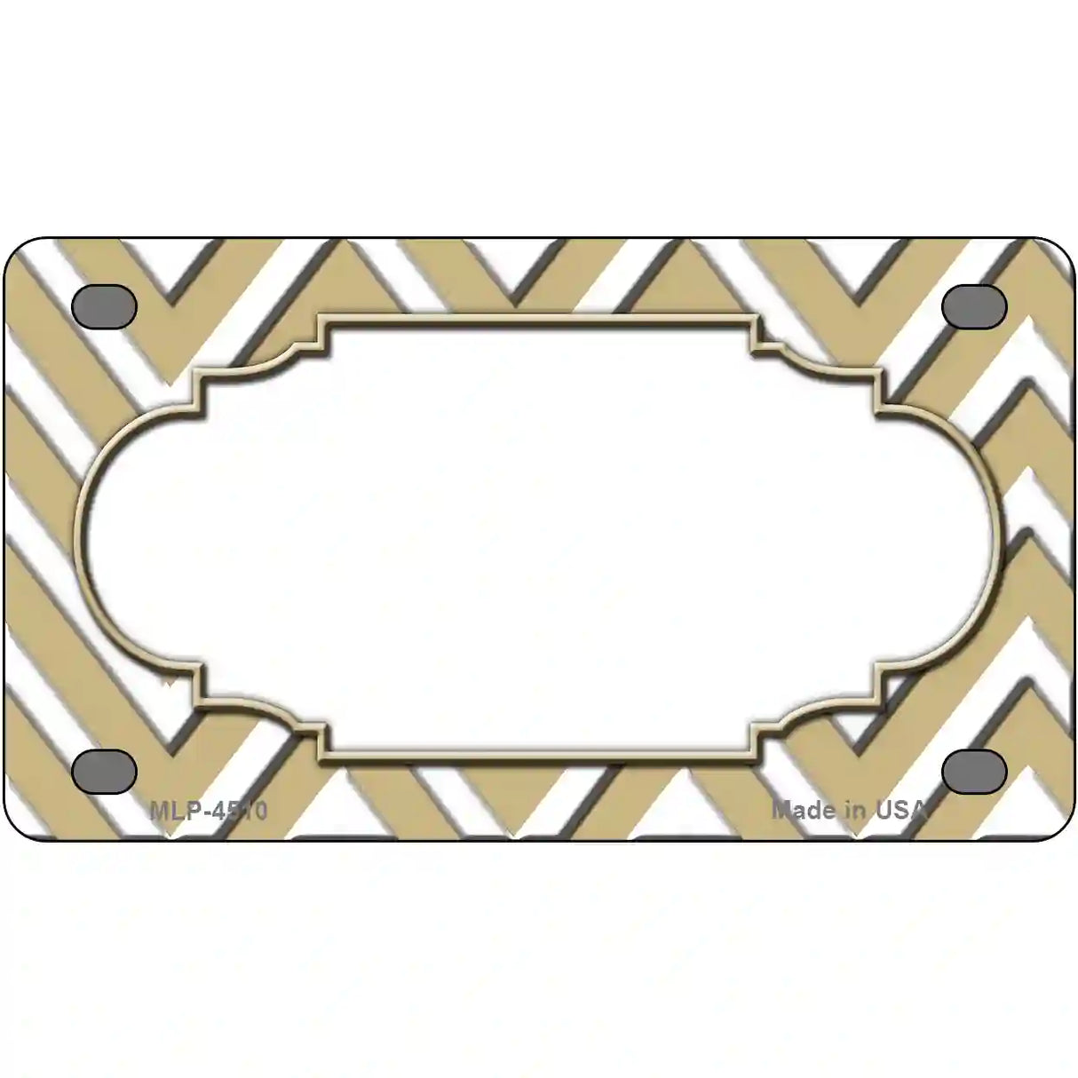 Gold White Chevron Center Scallop Metal Novelty License Plate 4" x 2.2" (MLP)