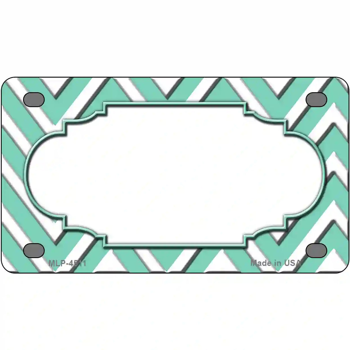 Mint White Chevron Center Scallop Metal Novelty License Plate 4" x 2.2" (MLP)