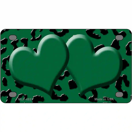 Green Black Cheetah Green Center Hearts Metal Novelty License Plate 4" x 2.2" (MLP)