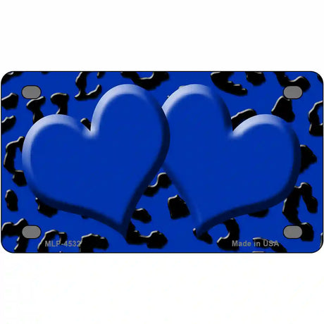 Blue Black Cheetah Blue Center Hearts Metal Novelty License Plate 4" x 2.2" (MLP)