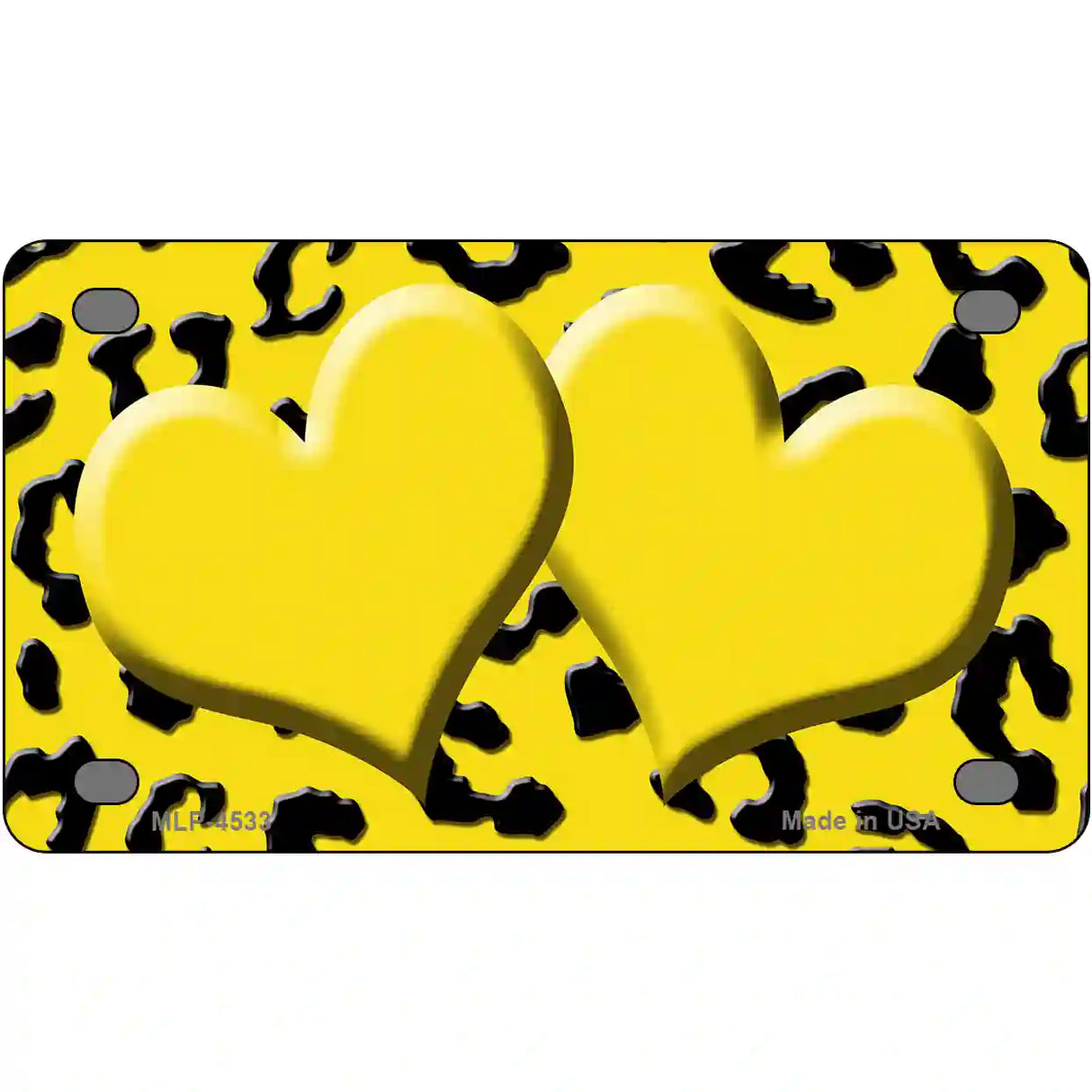 Yellow Black Cheetah Yellow Center Hearts Metal Novelty License Plate 4" x 2.2" (MLP)