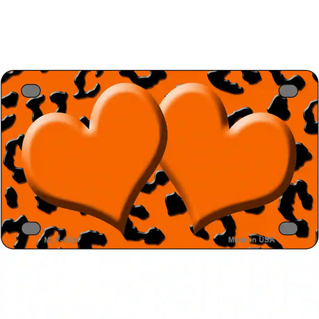 Orange Black Cheetah Orange Center Hearts Metal Novelty License Plate 4" x 2.2" (MLP)