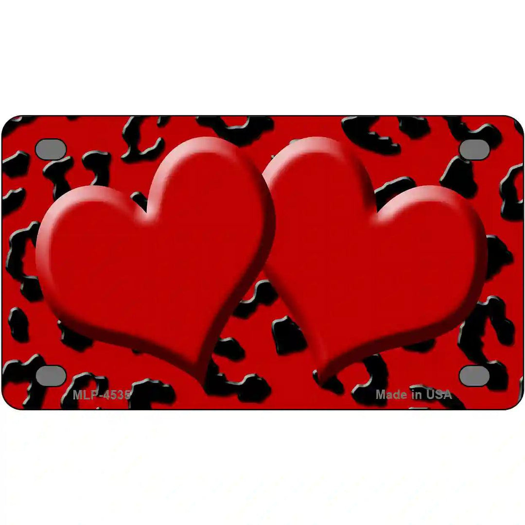 Red Black Cheetah Red Center Hearts Metal Novelty License Plate 4" x 2.2" (MLP)