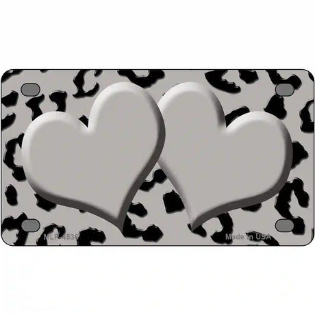 Grey Black Cheetah Gray Center Hearts Metal Novelty License Plate 4" x 2.2" (MLP)