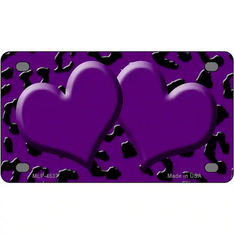 Purple Black Cheetah Purple Center Hearts Metal Novelty License Plate 4" x 2.2" (MLP)