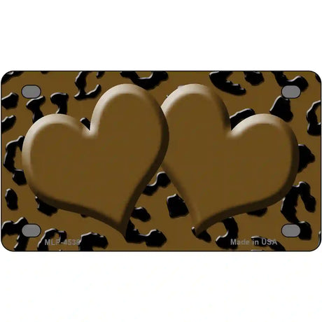 Brown Black Cheetah Brown Center Hearts Metal Novelty License Plate 4" x 2.2" (MLP)