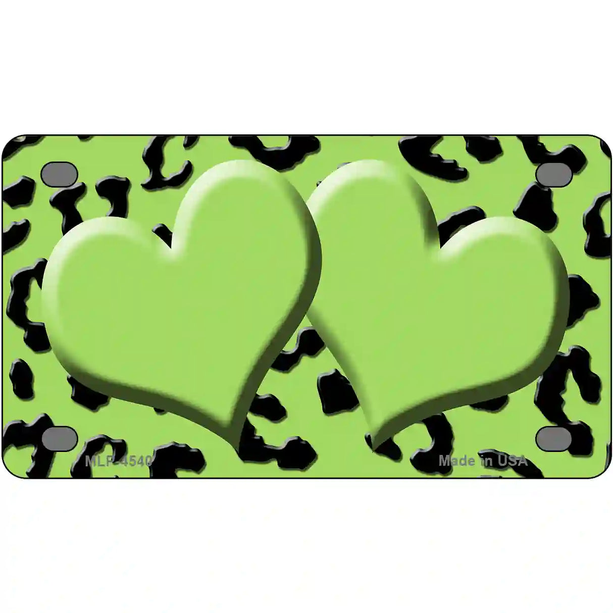 Lime Green Black Cheetah Lime Green Center Hearts Metal Novelty License Plate 4" x 2.2" (MLP)