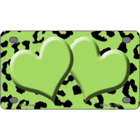 Lime Green Black Cheetah Lime Green Center Hearts Metal Novelty License Plate 4" x 2.2" (MLP)