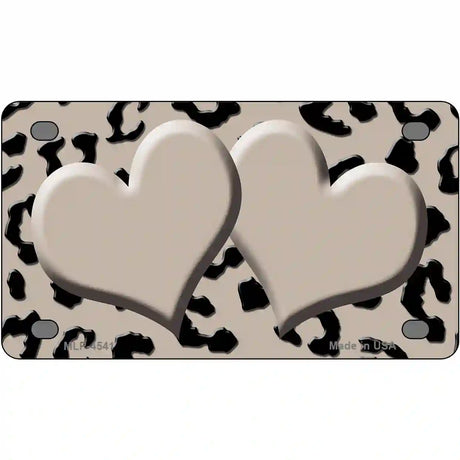 Tan Black Cheetah Tan Center Hearts Metal Novelty License Plate 4" x 2.2" (MLP)