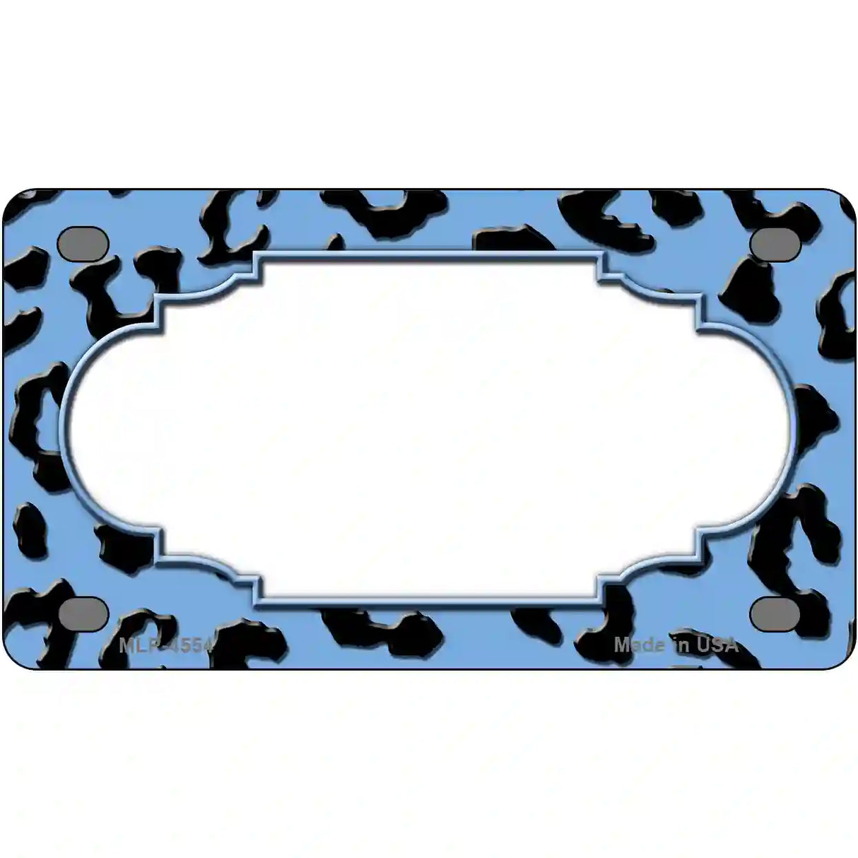 Light Blue Black Cheetah Scallop Metal Novelty License Plate 4" x 2.2" (MLP)