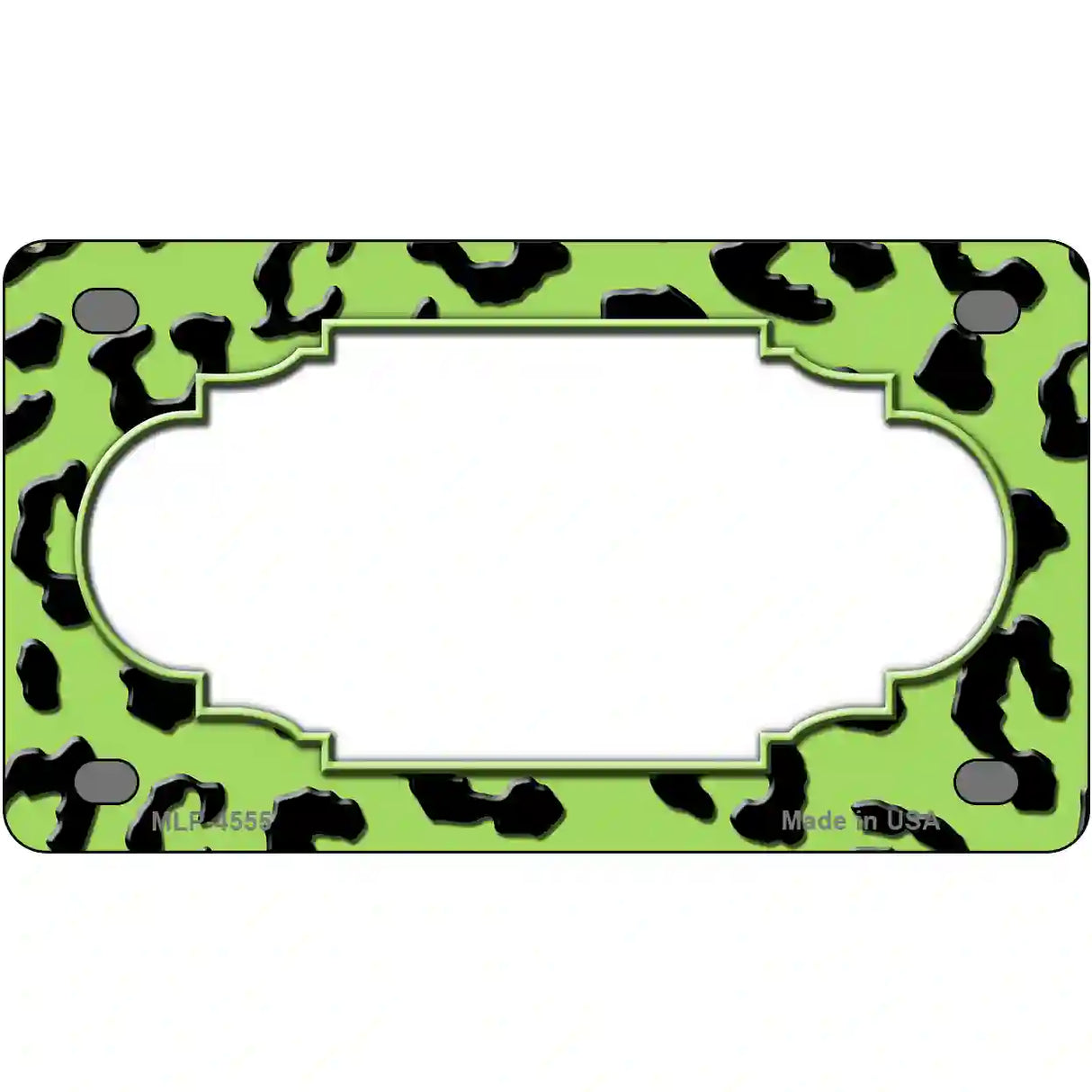 Lime Green Black Cheetah Scallop Metal Novelty License Plate 4" x 2.2" (MLP)