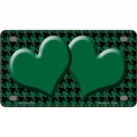 Green Black Houndstooth Green Center Hearts Metal Novelty License Plate 4" x 2.2" (MLP)