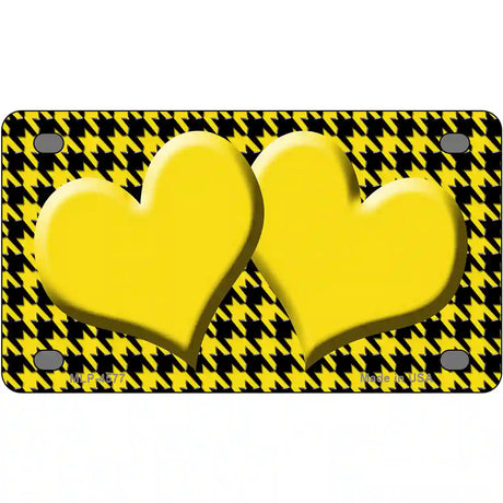 Yellow Black Houndstooth Yellow Center Hearts Metal Novelty License Plate 4" x 2.2" (MLP)