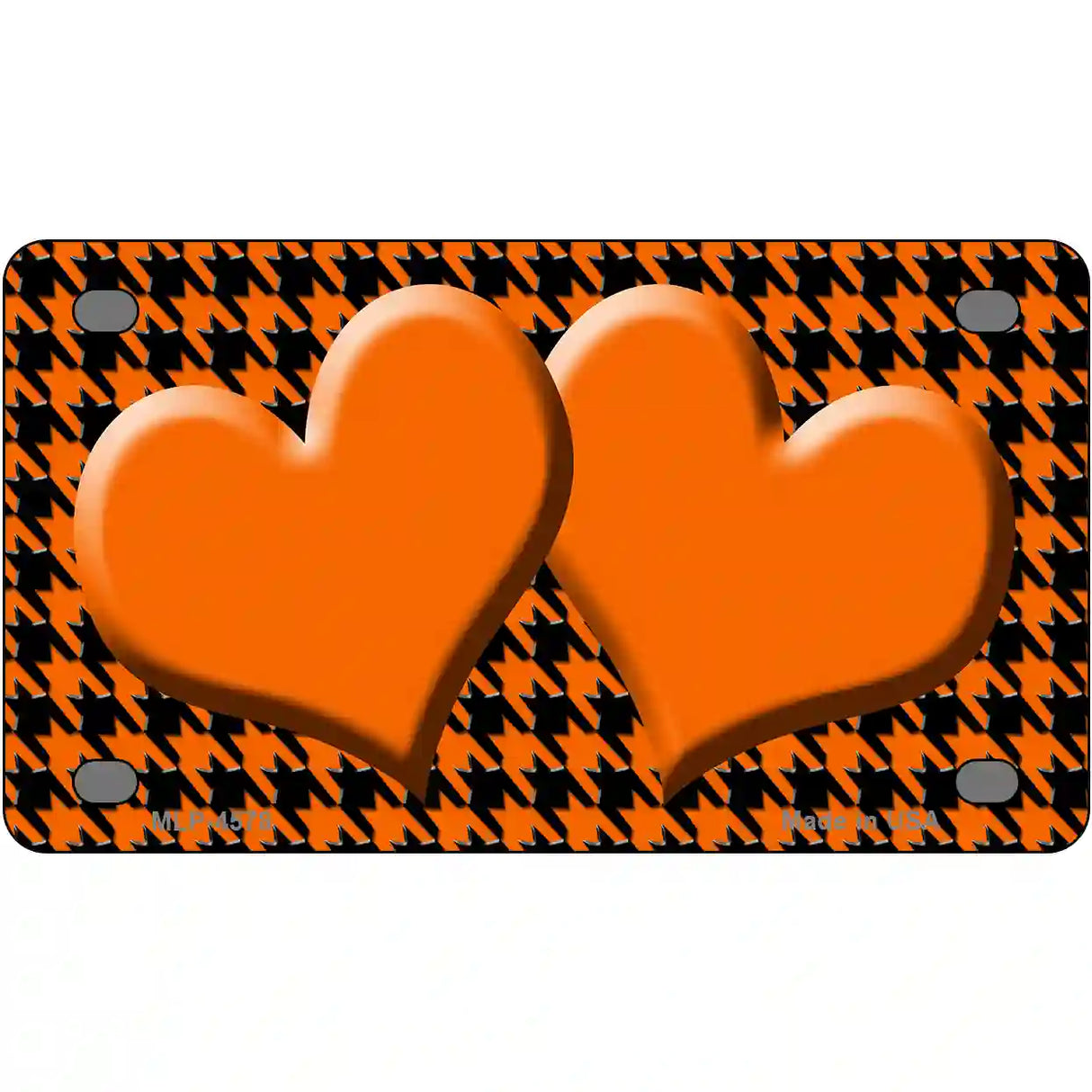 Orange Black Houndstooth Orange Center Hearts Metal Novelty License Plate 4" x 2.2" (MLP)