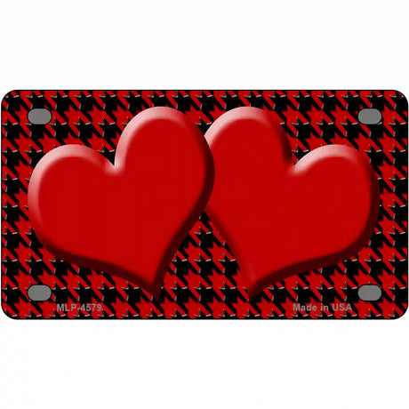 Red Black Houndstooth Red Center Hearts Metal Novelty License Plate 4" x 2.2" (MLP)